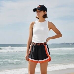 Under Armour Black Orange Athletic Shorts & Baseball Cap‎ Set Women XS HeatGear